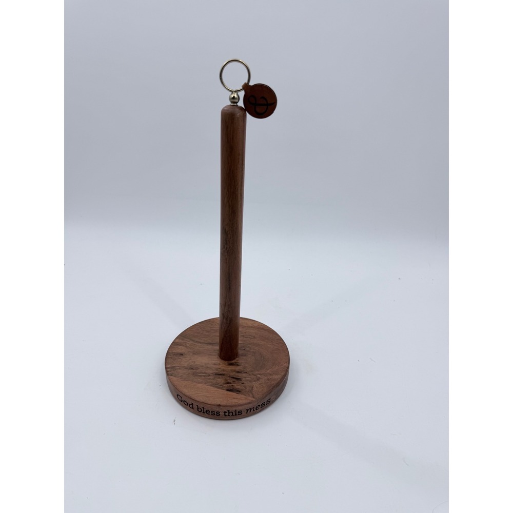 Mary & Martha Paper Towel Holder Brown Wood God Bless This Mess Farmhouse